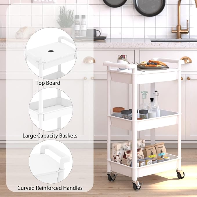 Steehoom 3-Tier Utility Rolling Cart - Image 2