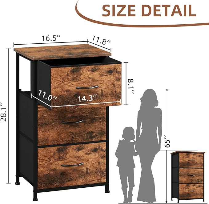 Somdot Small Dresser for Bedroom, 3 Drawer Storage Cabinet, Steel Frame and Mdf - Image 3
