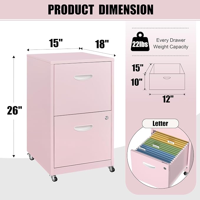 2 Drawer Mobile File Cabinet - Image 3