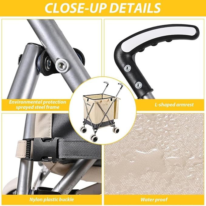 Folding Shopping Cart for Groceries, Water-Resistant Heavy-Duty Canvas Trolley - Image 5