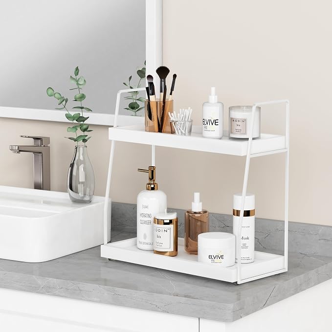 Forbena White 2 Tier Bathroom Organizer Countertop, Small Counter Top Organizer - Image 3