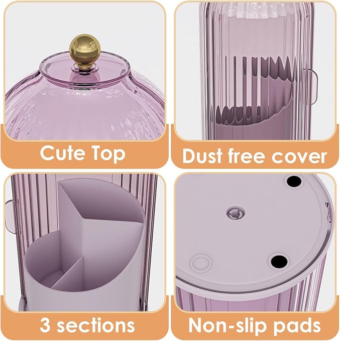 Makeup Brush Holder with Lid 360 Rotating Clear Dustproof Make Up Organizers - Image 5