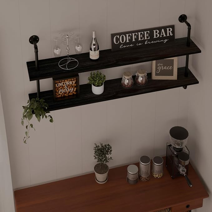 HDDFER Floating Bookshelf Shelves Industrial Pipe Shelving Pipe Shelves Rustic - Image 5