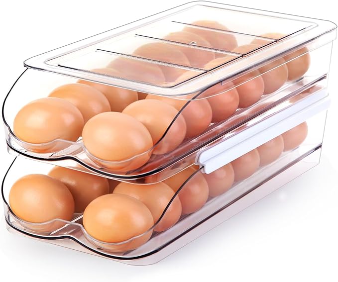 Egg Holder for Fridge, Automatic Rolling Egg Container for Refrigerator by RoskDeewat