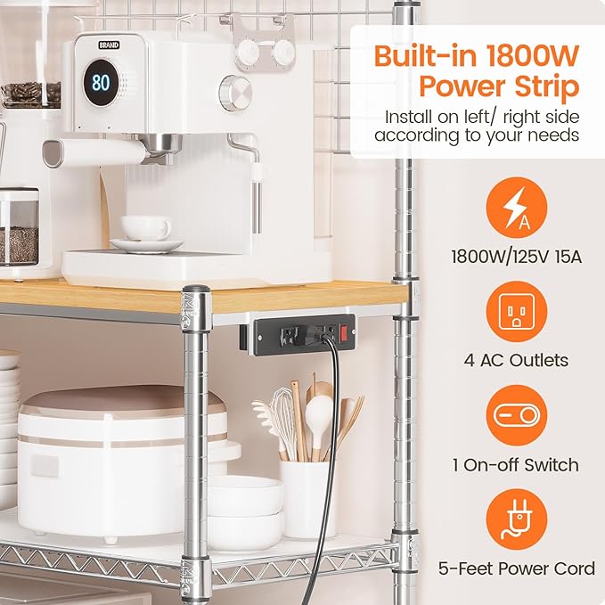 Leteuke Bakers Rack with Power Outlet & Storage, 36 Inch Microwave Stand - Image 4