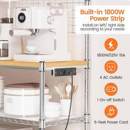 Leteuke Bakers Rack with Power Outlet & Storage, 36 Inch Microwave Stand - Image 4