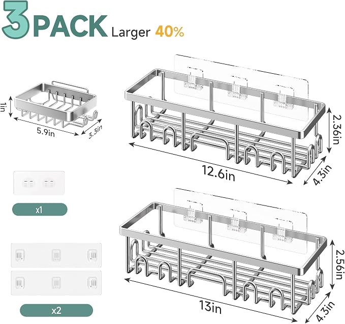 Veken Shower Caddy 3-Pack, Advanced Rustproof Design, No Drilling Adhesive - Image 4