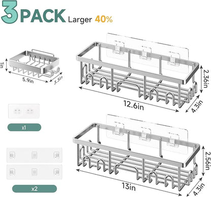Veken Shower Caddy 3-Pack, Advanced Rustproof Design, No Drilling Adhesive - Image 4