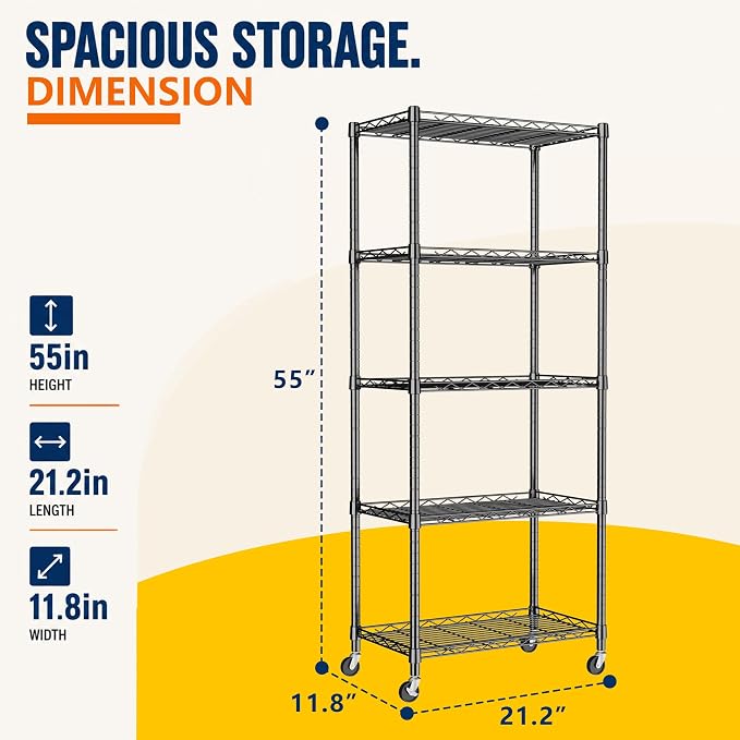 REGILLER 5-Wire Shelving Metal Storage Rack Adjustable Shelves, Standing - Image 3