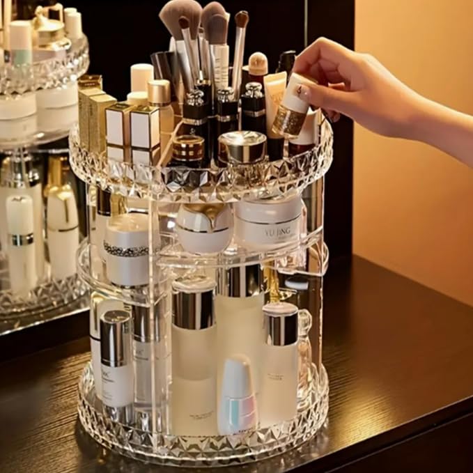 360-Degree Rotating Makeup Organizer, 2-Tier Clear Acrylic Cosmetic Storage - Image 2