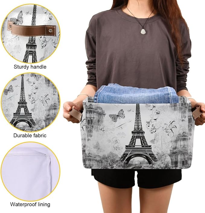 YETTASBIN Paris Eiffel Tower Storage Basket 1pc, Large Collapsible Toys Clothes - Image 8