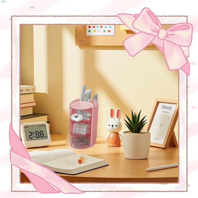 Hair Accessories Organizer, Rotating 3-Tier Pink Storage Tower, Hair Clips - Image 3