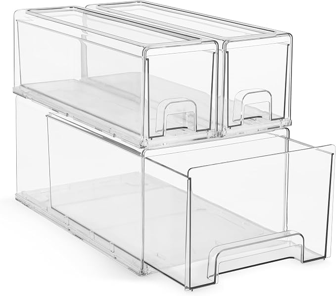 Sorbus 1 Large & 2 Small Clear Stackable Storage Drawers – Plastic Organizer by Sorbus