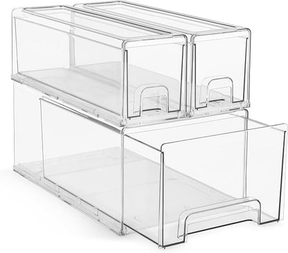 Sorbus 1 Large & 2 Small Clear Stackable Storage Drawers – Plastic Organizer by Sorbus