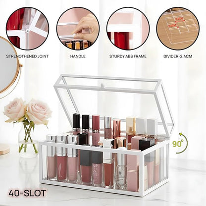 40 Lipsticks Organizer with Lid, Glass Display Box Fits Large Perfume & Skincare - Image 2