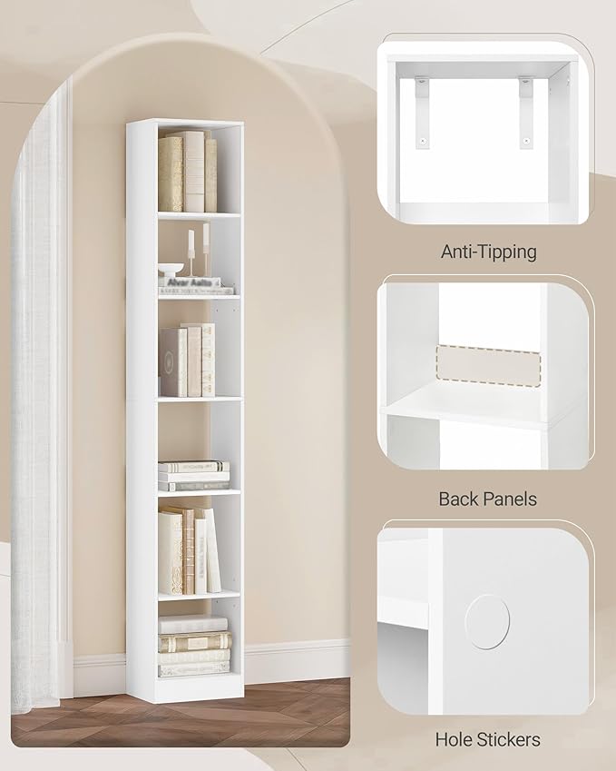 Hzuaneri Bookcase, Tall Narrow Bookshelf, Open Display Storage Shelf | Skinny - Image 5