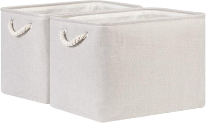 Bidtakay Large Fabric Storage Bins Beige Linen Closet Organizers Set of 2 by BidtakayBaskets