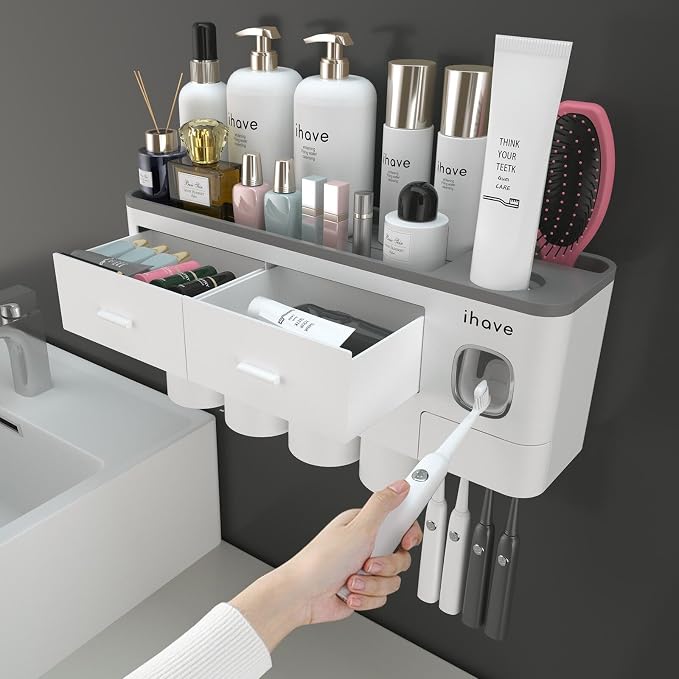 iHave Toothbrush Holders for Bathrooms, 4 Cups Toothbrush Holder Wall Mounted by ihave