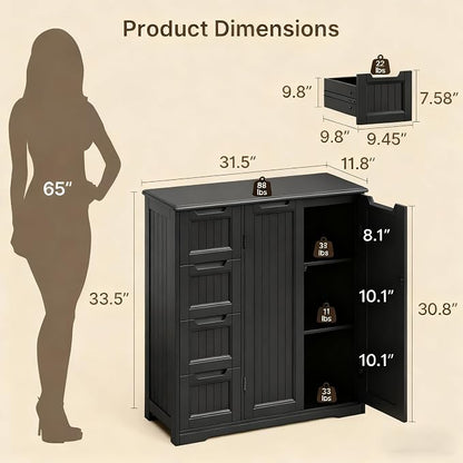 Gizoon Wooden Bathroom Floor Cabinet, Side Storage Organizer Cabinet - Image 3