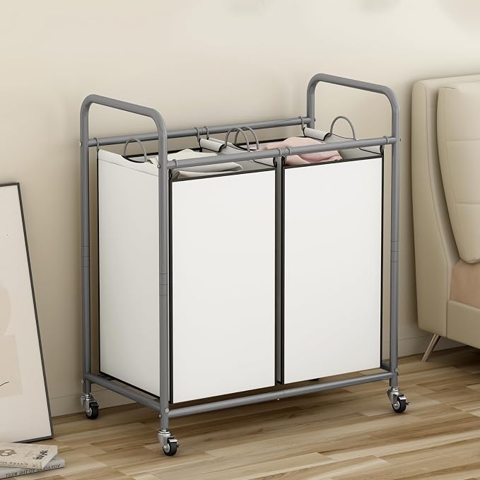SUOERNUO Laundry Hamper Basket 2 Bag Laundry Sorter Cart - Image 2