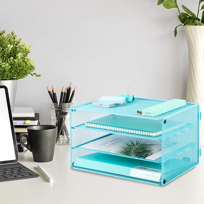 EASEPRES Paper Organizer Tray, 3 Tier Mesh Desk File Organizer Letter Sorter - Image 4