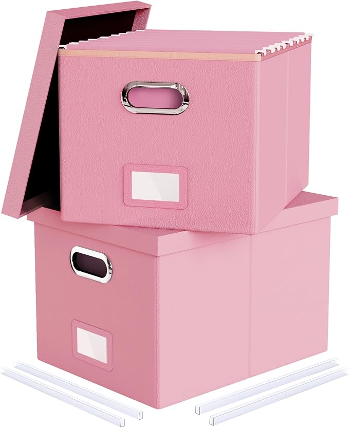 2 Pack File Storage Organizer Box, Filing Box, Portable File Box by Oterri