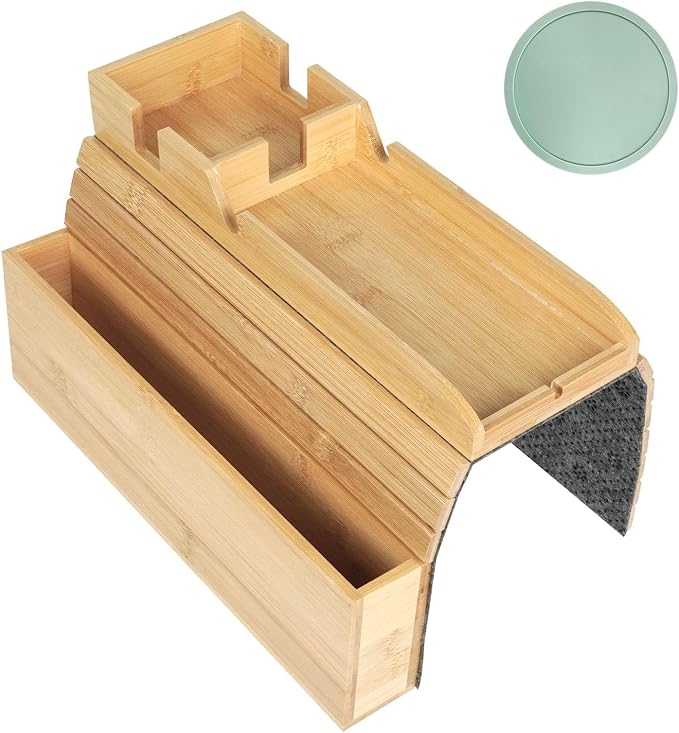 Bamboo Foldable Couch Arm Tray Storage Caddy - Image 8