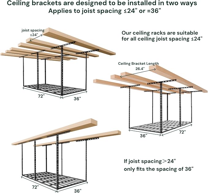 SunsGrove 3x6 Garage Storage Overhead Rack Organization, Adjustable Ceiling - Image 7