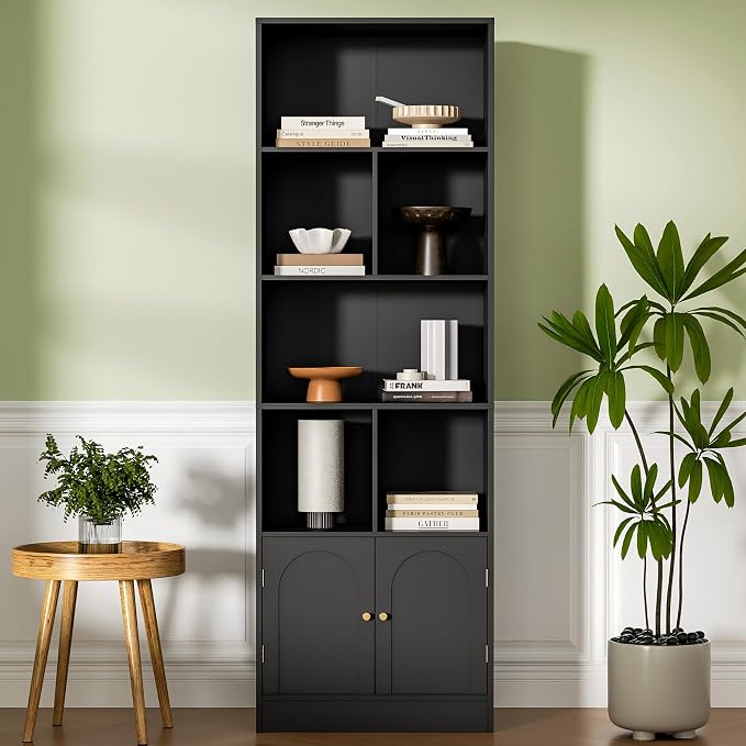 71" Tall Bookshelf with 6 Cubes and 2 Doors, 4-Tier Bookshelf, Open Shelf by Housoul