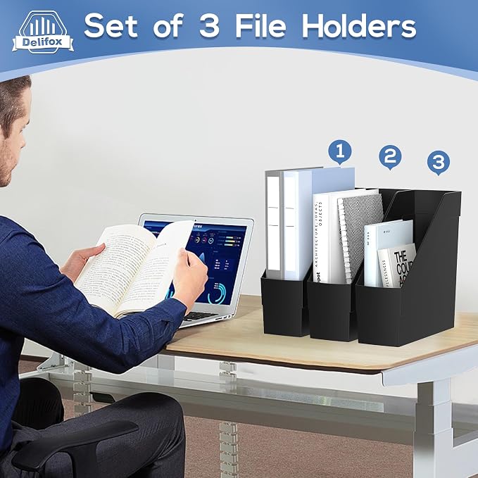 Delifox 3 Pack Magazine Rack, Plastic File Folder Bin Desk Organizer - Image 6