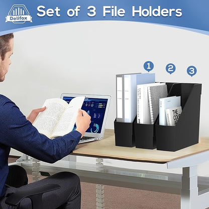 Delifox 3 Pack Magazine Rack, Plastic File Folder Bin Desk Organizer - Image 6