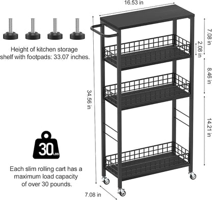 Slim Storage Cart 4 Tier Rolling Kitchen Cart Utility Serving Cart Laundry Room - Image 2