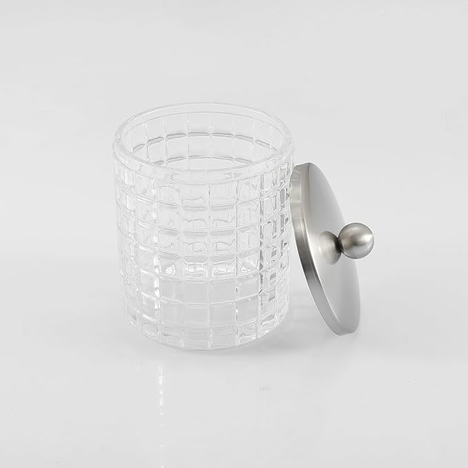 Clear transparent Apothecary Etched Geometric Grid Glass Jar W/Satin Nickel - Image 6