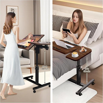 Overbed Table with Wheels Adjustable Height, Tiltable Desktop with Tray - Image 5