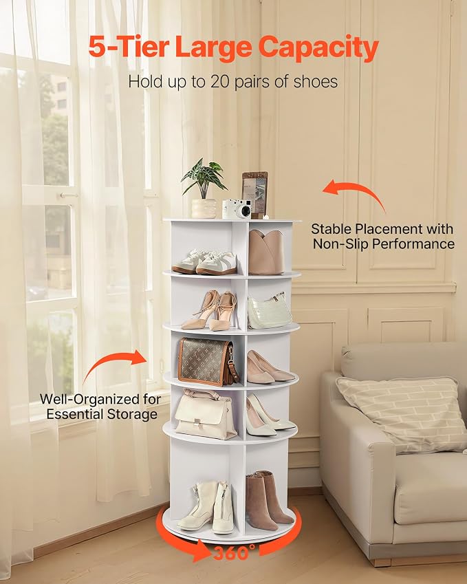VEVOR 5 Tiers Rotating Shoe Rack Tower, 360° Spinning Shoe Rack, Revolving - Image 5