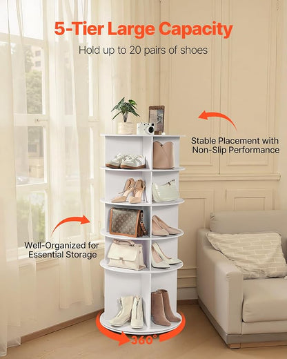 VEVOR 5 Tiers Rotating Shoe Rack Tower, 360° Spinning Shoe Rack, Revolving - Image 5