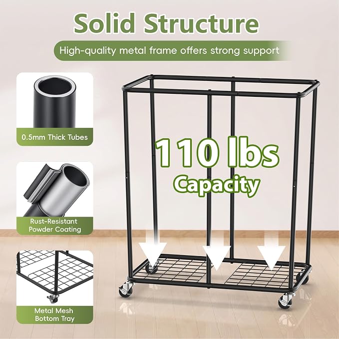 Laundry Hamper with Wheels and Lid, 225L Heavy Duty Rolling Laundry Basket - Image 4