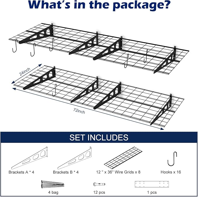 2 Pack 2x6 Ft Garage Wall Shelving, 1400 lbs Heavy Duty Metal Garage Shelf - Image 5