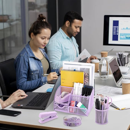 17 in 1 Purple Desk Organizers and Accessories Set, 3 Office Desk Supplies - Image 7