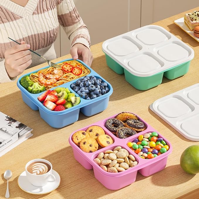 Canfanni 6 Pcs Snack Box Container Set, Reusable 3&4 Compartment Meal Prep - Image 7