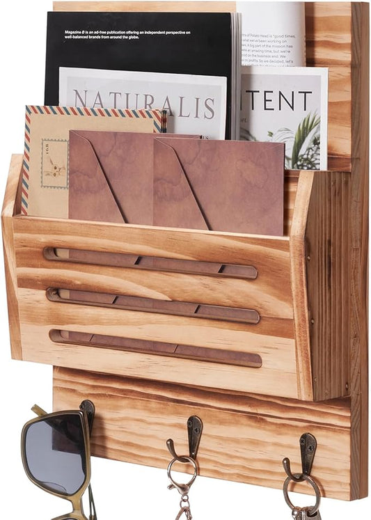 Key and Mail Holder Wall Mount, 2-Slot Wooden Mail Organizer by humberboat