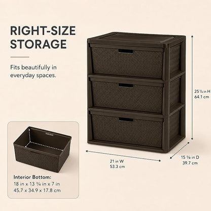 Wide 3-Drawer Plastic Storage Tower, Decorative Organizer Chest, BPA-free - Image 2