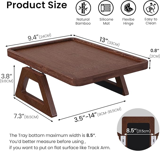 Couch Arm Tray, Bamboo Folding Sofa Tray, Sofa Armrest Tray Clip-On Couch Desk - Image 6