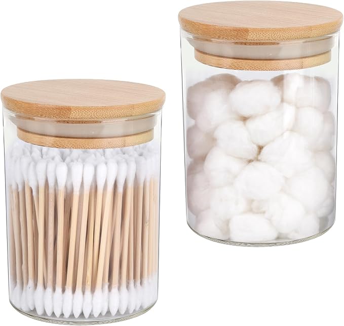 2 Pack Glass Qtip Holder Dispenser Set by BKYFPQ
