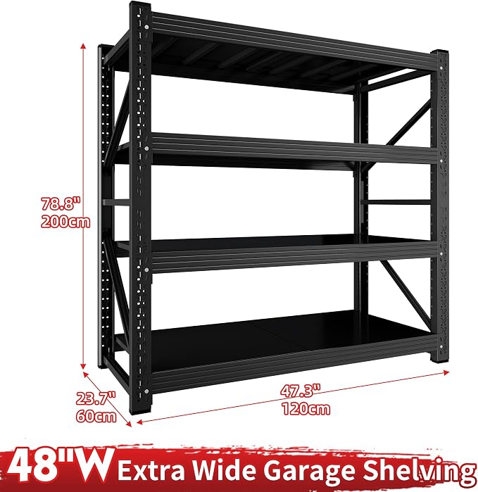 4000LBS Garage Shelving 48" W Garage Shelving Heavy Duty 4-Tier Metal Storage - Image 3
