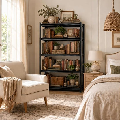 3 Tier Metal Bookshelf, Adjustable Tall Bookcase, Heavy Duty 1800 LBS Modern - Image 3