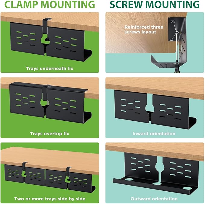 KEEGH 16" Under Desk Cable Management Tray, No Drill Clamp Mount, Desk Cord - Image 2