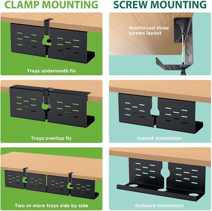 KEEGH 16" Under Desk Cable Management Tray, No Drill Clamp Mount, Extra Large - Image 2