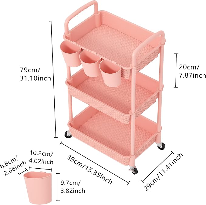 MOYIPIN 3-Tier Plastic Rolling Utility Cart - Image 2