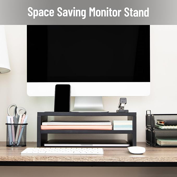 Mind Reader Monitor Stand with Phone Slot and Storage Shelf, Desktop Riser - Image 4